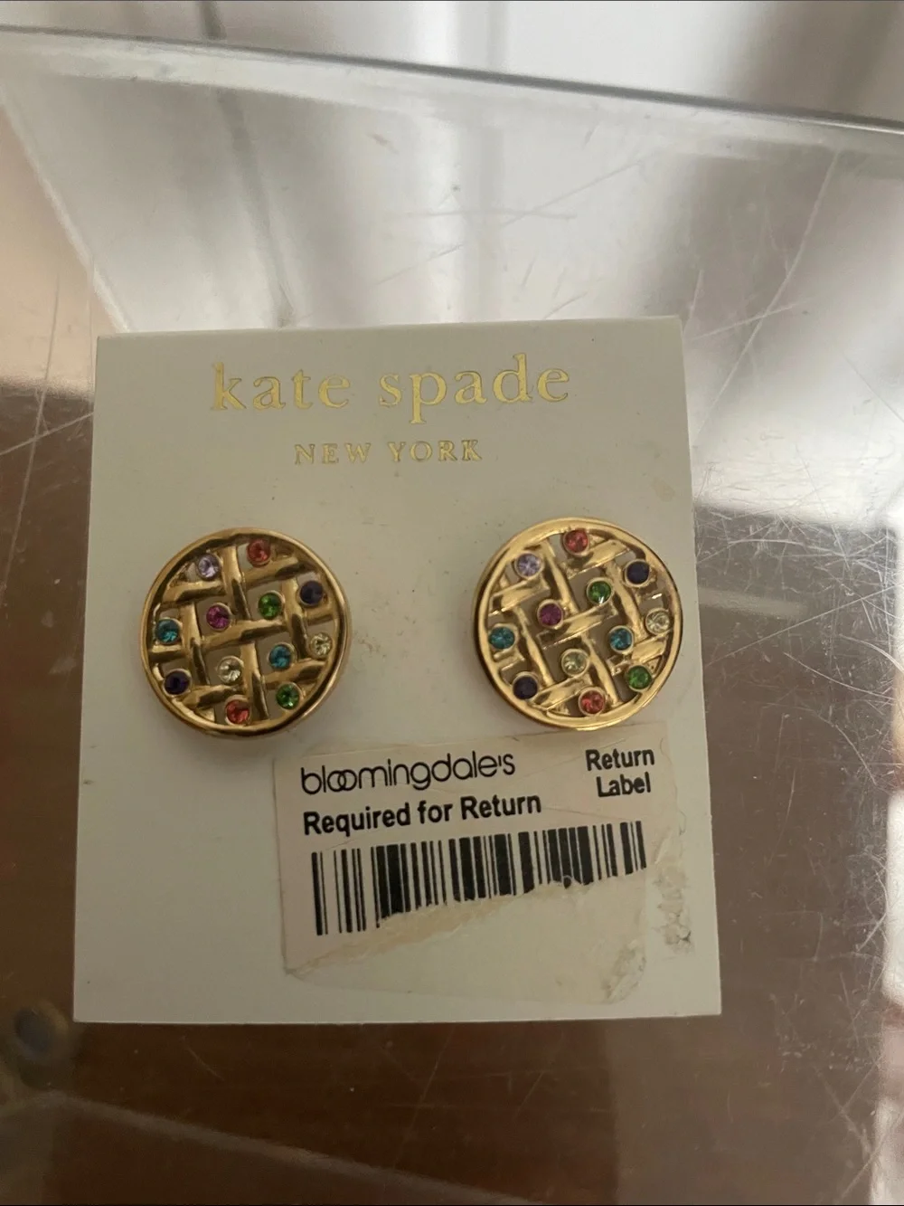 kate spade gold-tone multicolor jewel lattice stud earrings
